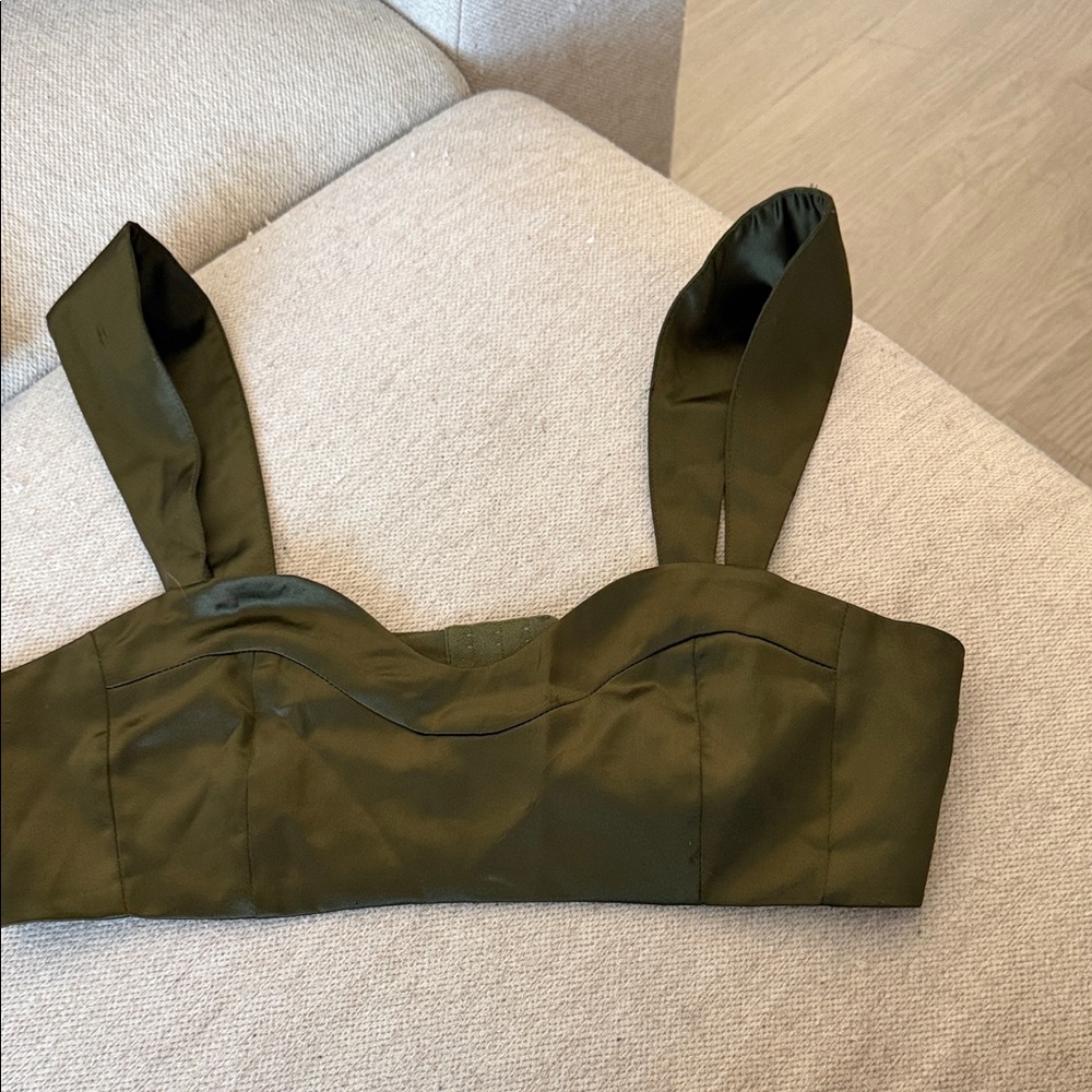 Olive Green Satin Crop Top
